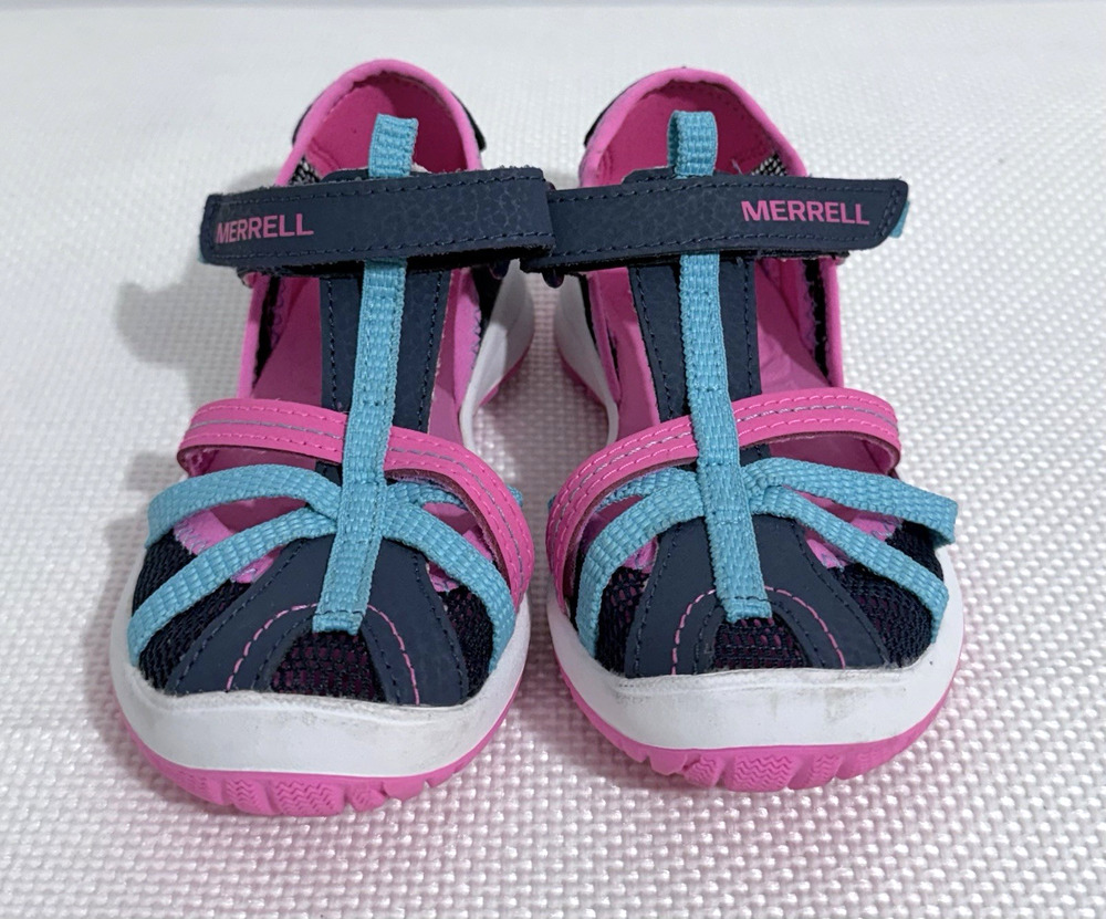 Merrell Water Shoes Hiking Sandals Girl US 10 UK 9 EU 28 Leather Pink Blue Logo